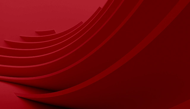 Layered red curved rectangles in front of a similarly colored red background.
