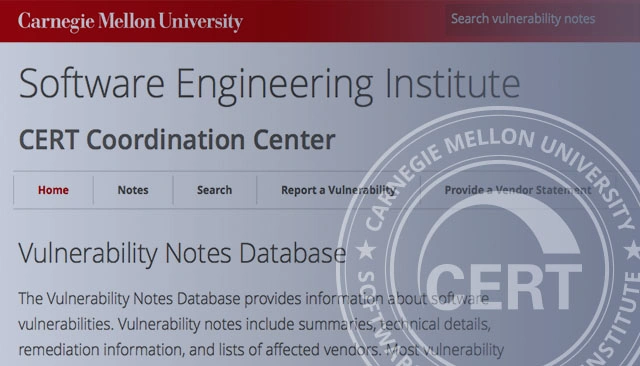 Screenshot of the Software Engineering Institute website displaying an article about the Vulnerability Notes Database.