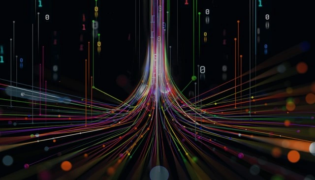 Digital art representing data flowing through a network.