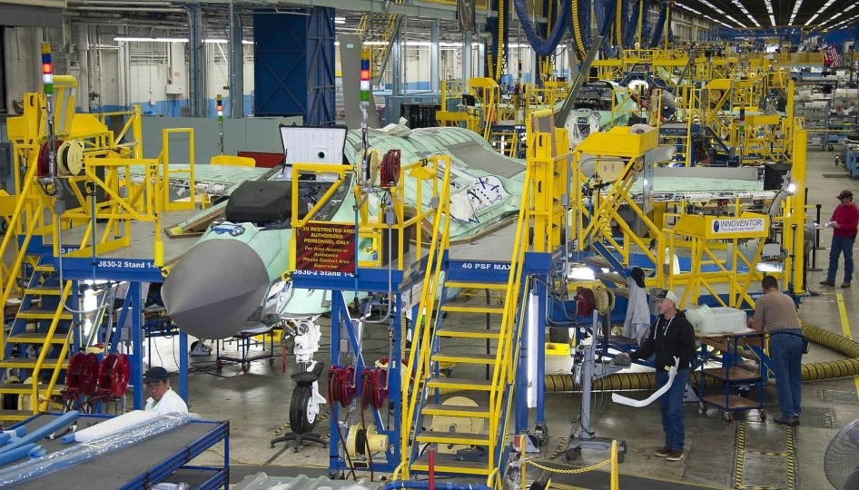 An F-35 assembly line.