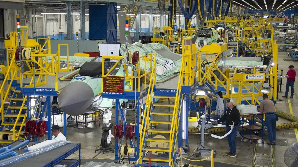 An F-35 assembly line.