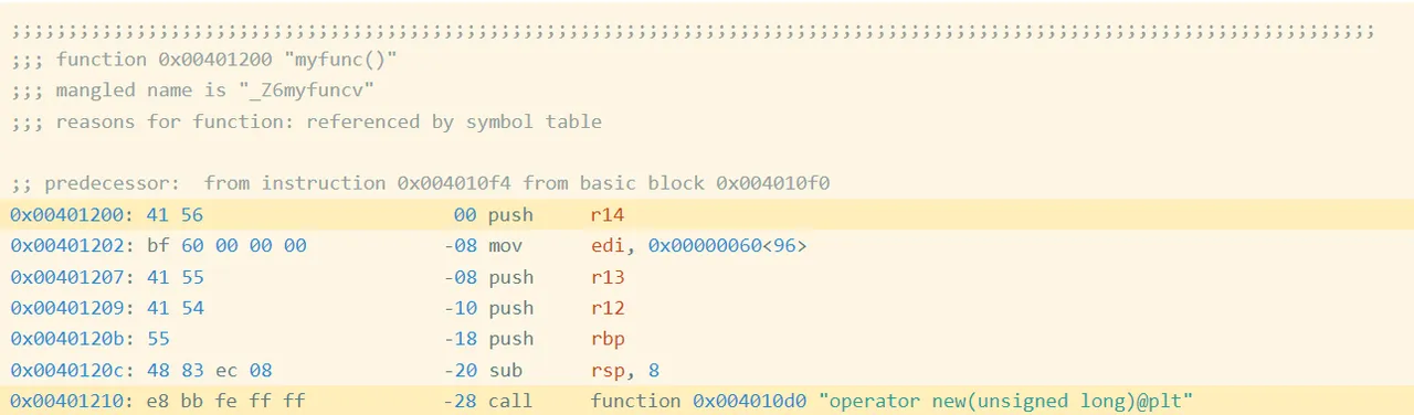 Figure 1- Assembly code and bytes from oo.gcc