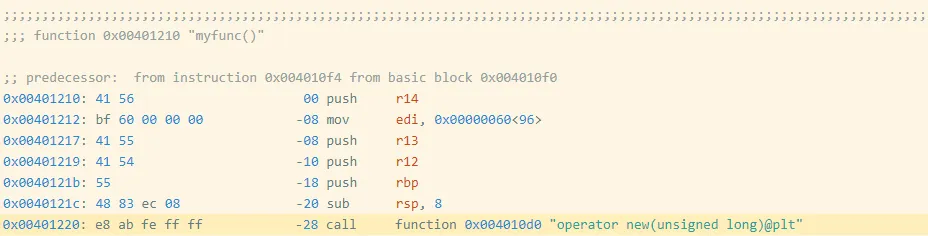 Figure 3 - Assembly code and bytes from oo2.gcc