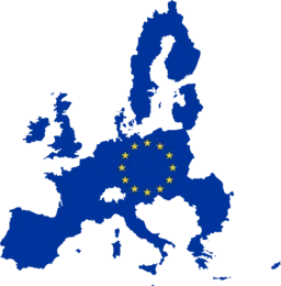 Europe colored with the European Union flag.