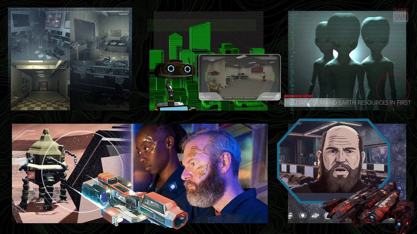 President's Cup Cybersecurity Competition transition. Five panels show video stills of the SEI's contributions to the first six years of the President's Cup. In the background is a topographic map used in several competitions.