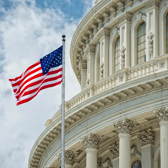 Capital building with flag