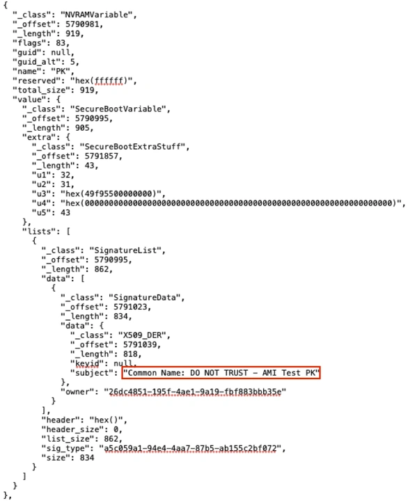 Figure 1: CERT UEFI Parser in JSON mode allows for searching by string.