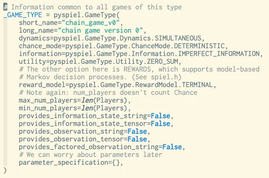 Figure 12: Game Specification Created with OpenSpiel.