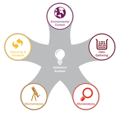 Diagram of five types of analysis that compose analytical acumen.