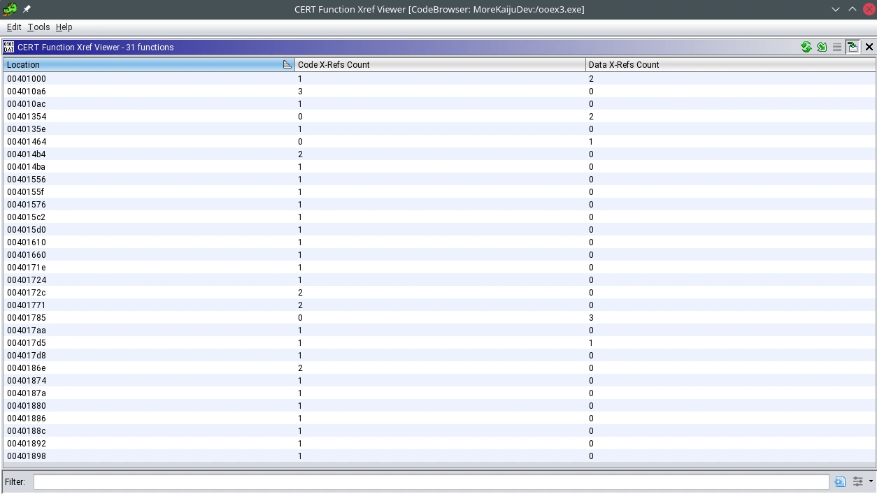 Screenshot of the Fnxrefs Table.