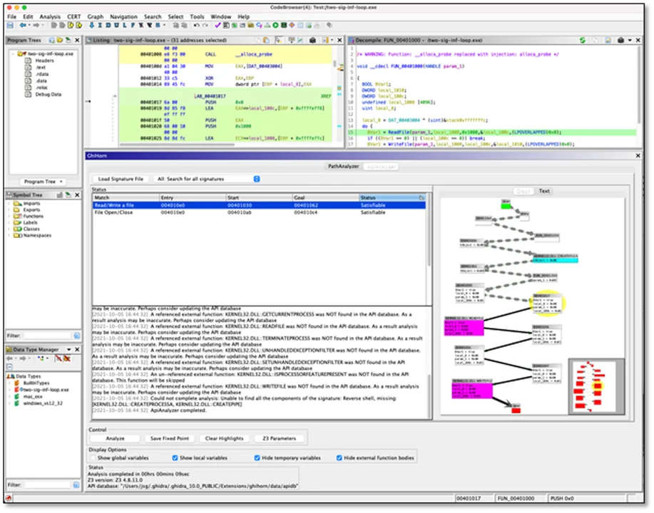 Figure 4: Ghidra ApiAnalyzer user interface.