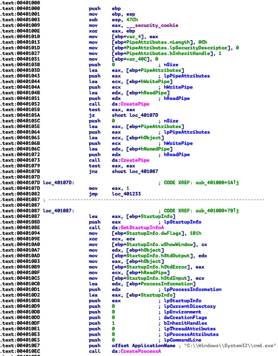 Figure 3: Assembly Code Containing API Calls.