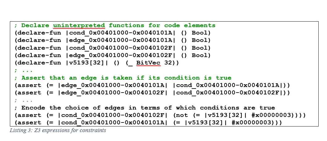 Listing 3: Z3 expressions for constraints.